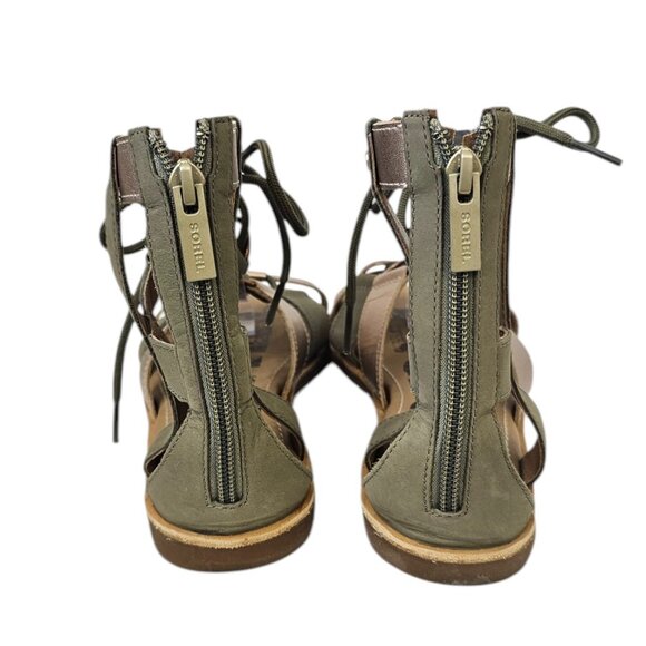 SOREL Womens Ella Lace Up High Top Leather Gladiator Sandals, Rose/Sage, Size 9 - Picture 6 of 9